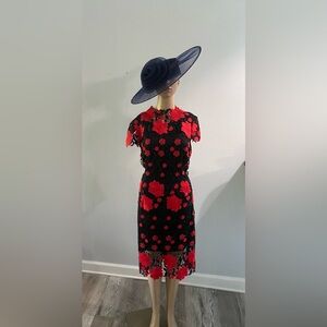 Laundry By Shelli Segal Black and Red Floral Midi Dress
